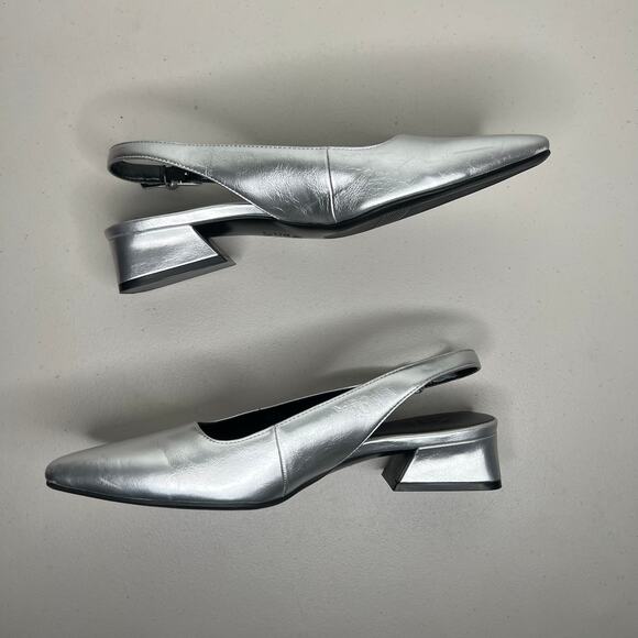 Naturalizer Silver Square Toe Sling Back Ginger Pumps Size 8 - Picture 6 of 10